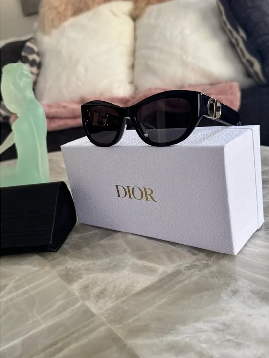 Dior Black Cat-Eye Sunglasses with Gold Hardware - Picture 1 of 6